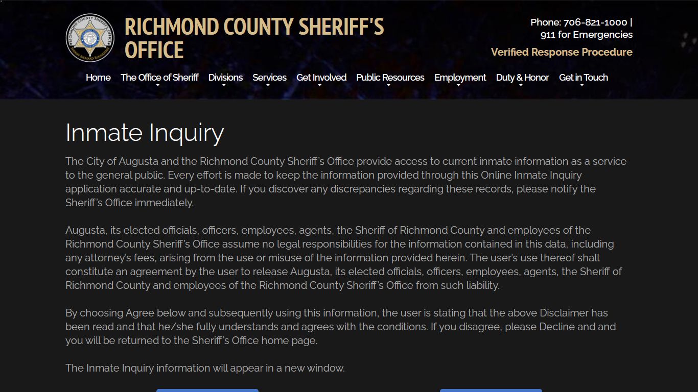 Inmate Inquiry | Richmond County Sheriff's Office | Augusta Ga ...